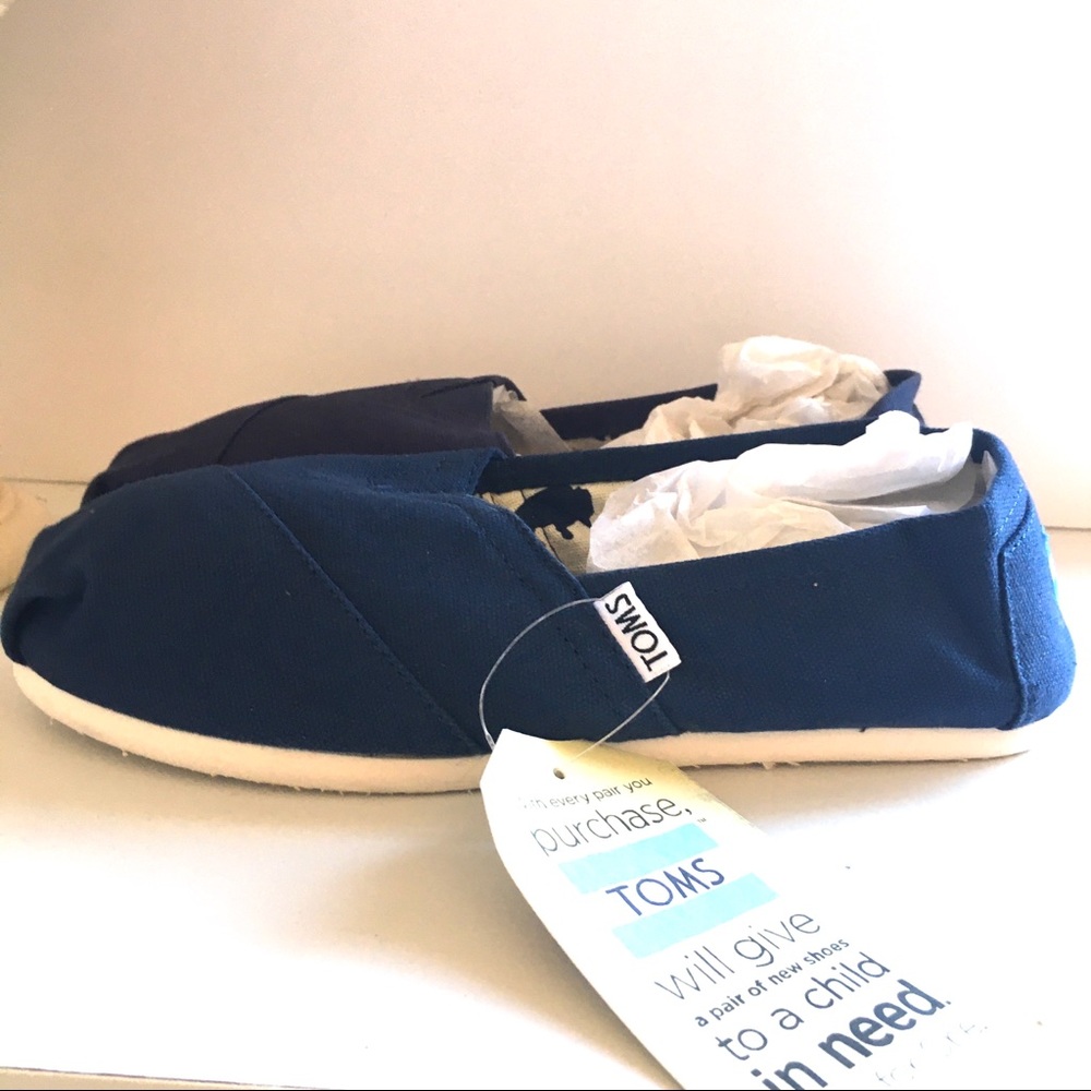 Toms Alpargata Navy Canvas Slip On Flats - Picture 3 of 9